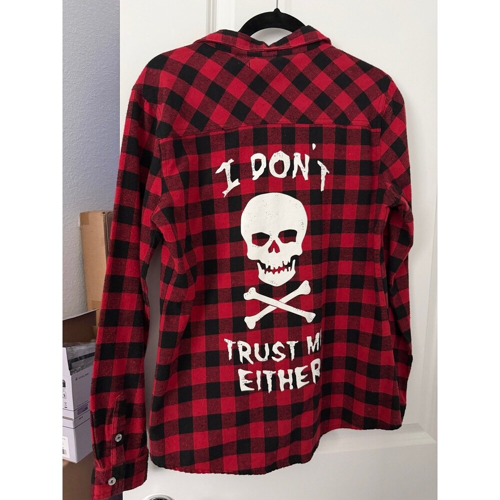 Angry Blossom Flannel I Don’t Trust Me Either Size Large Red & Black